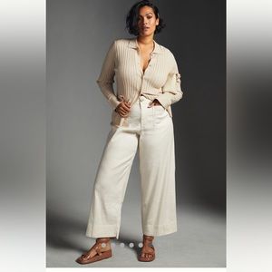 NWT Anthropologie Colette wide leg cropped pants, size 18w, cream color